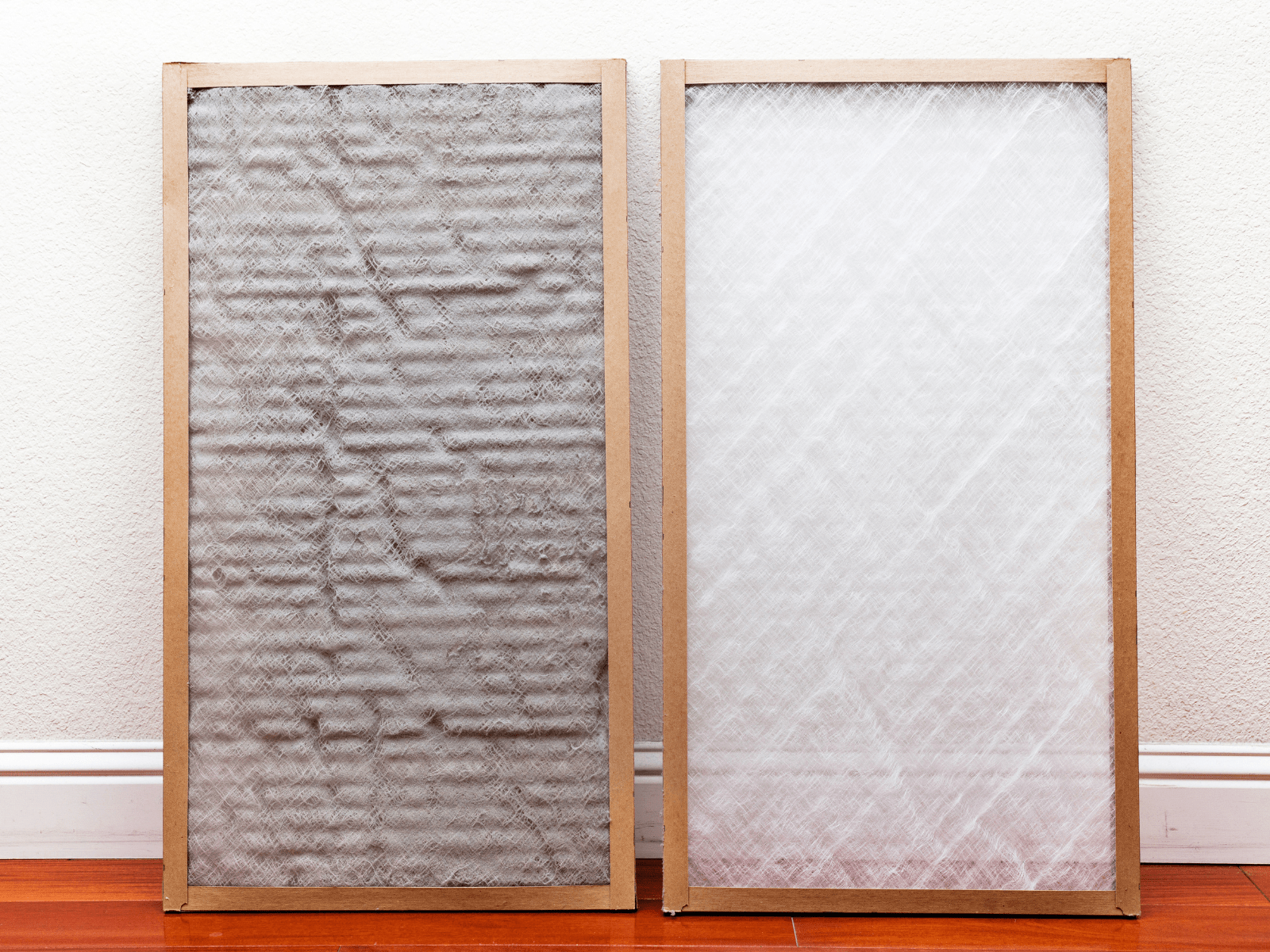 A visual comparison of a dirty and clean air filters side by side